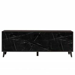 Jack & Alice TV-Lowboard Fintel I - Marmor Schwarz Dekor / Schwarz -WOHNZIMMERMÖBEL Verkäufe 1000307054 211110 082345000105 DETAILS P000000001000307054