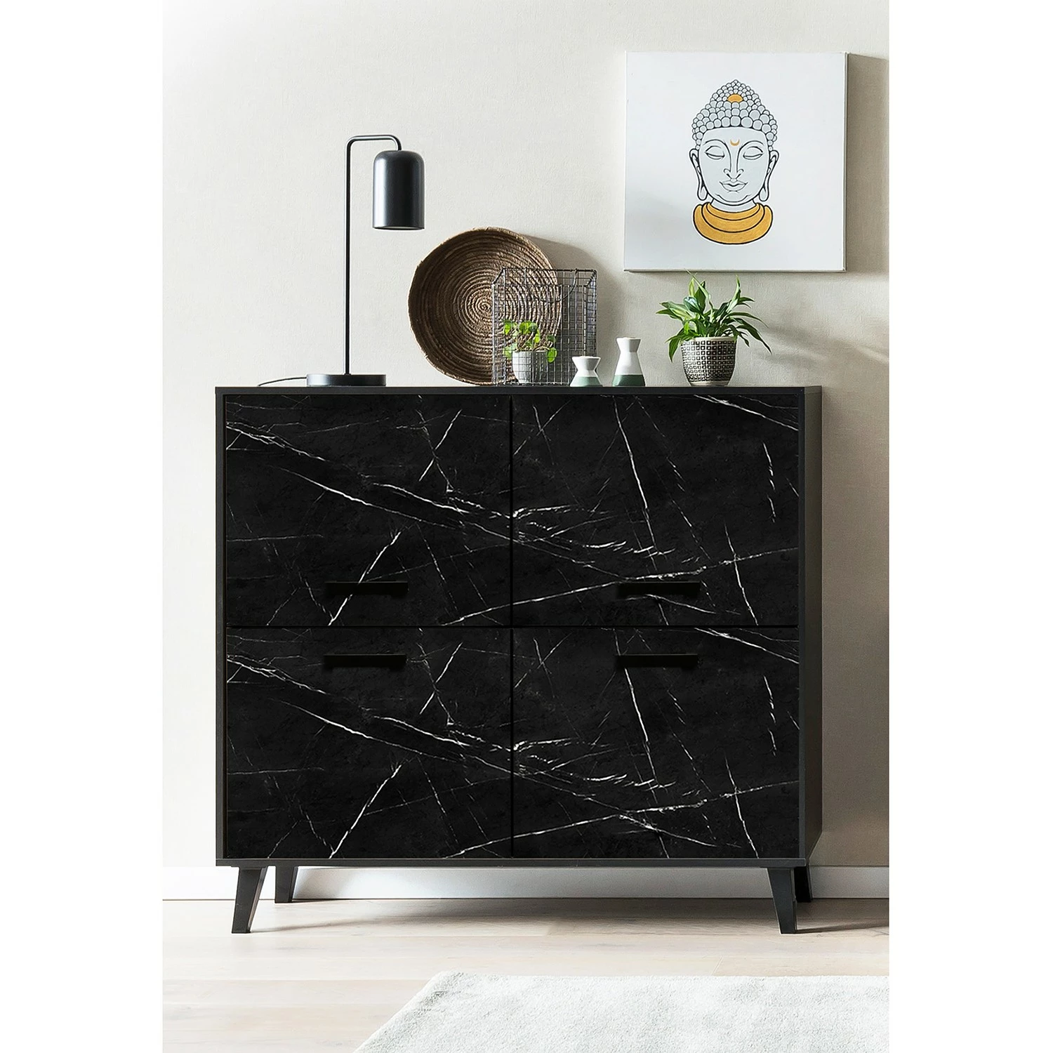 Jack & Alice Kommode Fintel I - Marmor Schwarz Dekor / Schwarz 2 Jack & Alice Kommode Fintel I - Marmor Schwarz Dekor / Schwarz – Bild 2