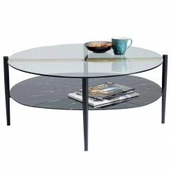 Kare Design Couchtisch Nellie - Glas / Metall - Marmor Schwarz Dekor / Schwarz -WOHNZIMMERMÖBEL Verkäufe 1000307988 211109 143900000033 DETAILS P000000001000307988