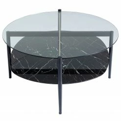 Kare Design Couchtisch Nellie - Glas / Metall - Marmor Schwarz Dekor / Schwarz -WOHNZIMMERMÖBEL Verkäufe 1000307988 211109 143900000044 DETAILS P000000001000307988