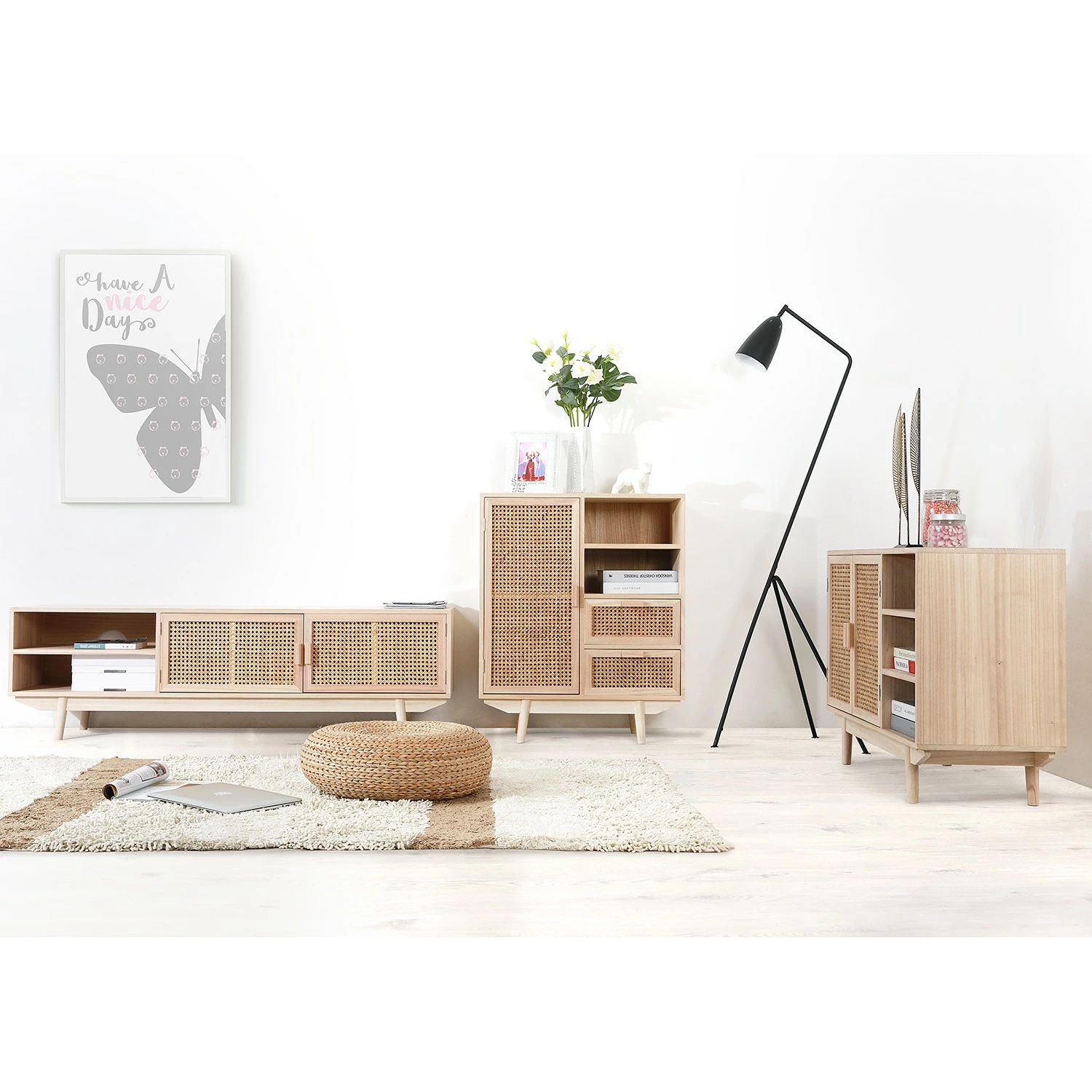 Norrwood TV-Lowboard Pini - Wiener Geflecht / Echtholzfurnier - Natur / Paulownia 3 Norrwood TV-Lowboard Pini - Wiener Geflecht / Echtholzfurnier - Natur / Paulownia – Bild 3