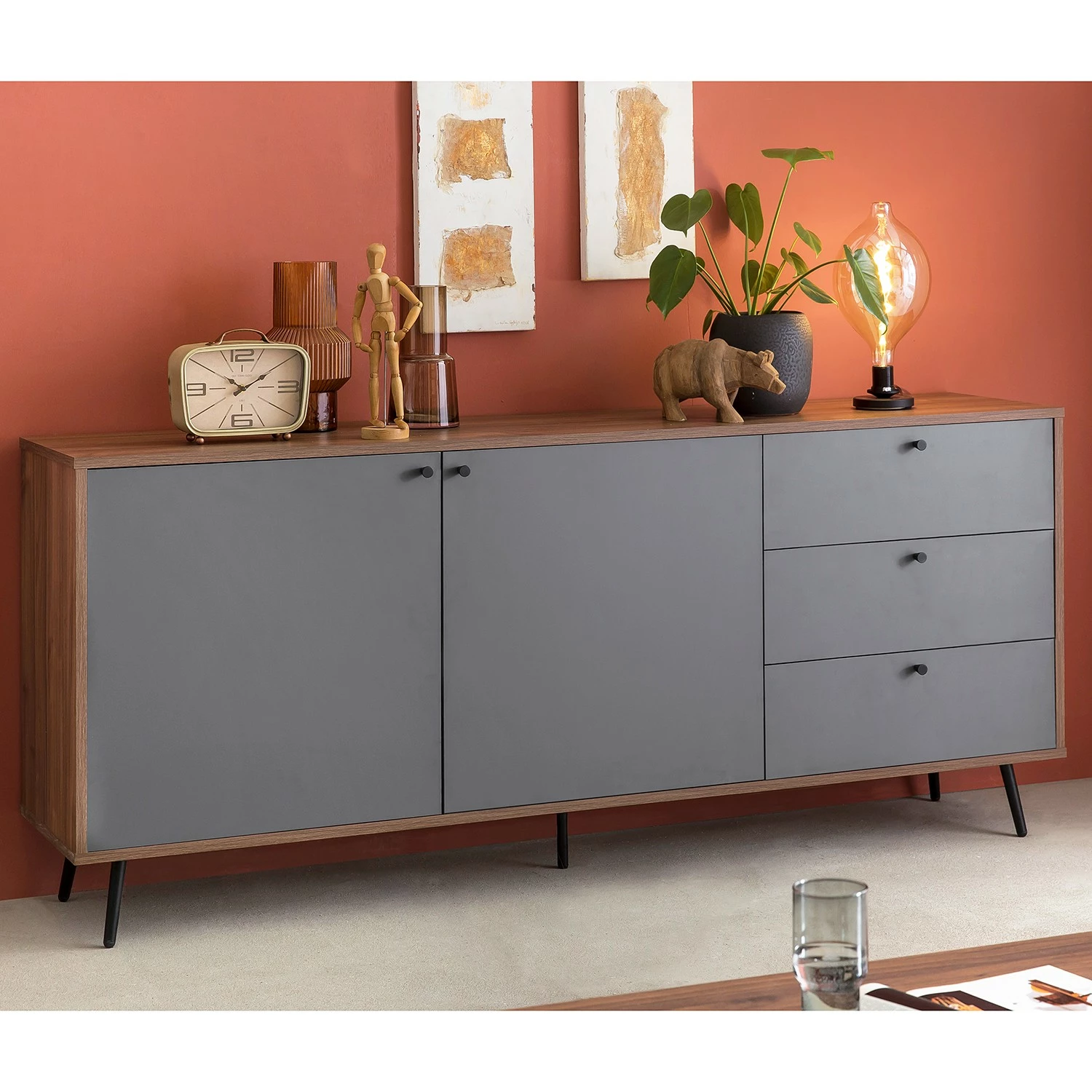 Loftscape Sideboard Sirkka - Grau / Walnuss Dekor 2 Loftscape Sideboard Sirkka - Grau / Walnuss Dekor – Bild 2
