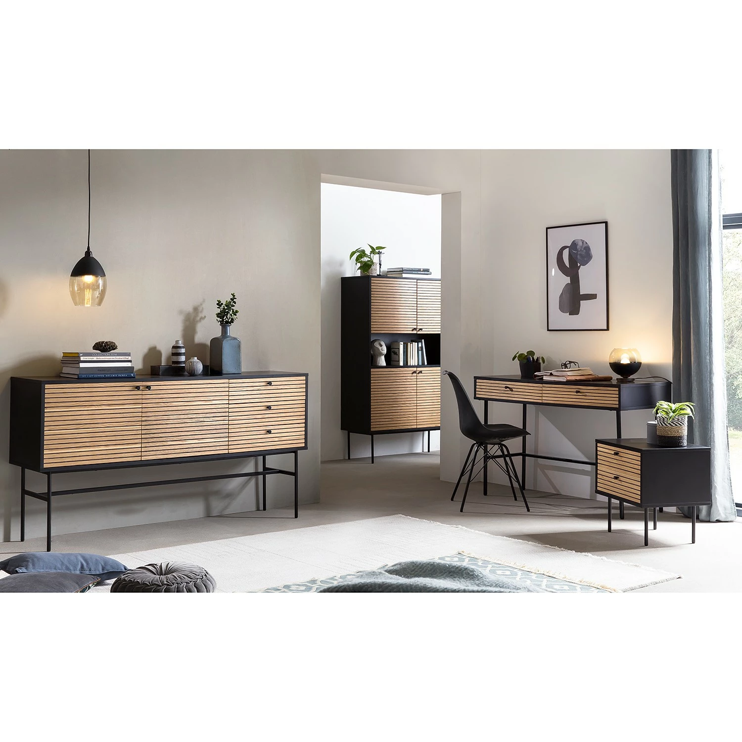 Red Living Highboard Uckerby - Echtholzfurnier - Eiche / Schwarz 3 Red Living Highboard Uckerby - Echtholzfurnier - Eiche / Schwarz – Bild 3