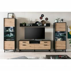 Norrwood Wohnwand Argenteuil I (4-teilig) - Eiche Artisan Dekor / Schwarz