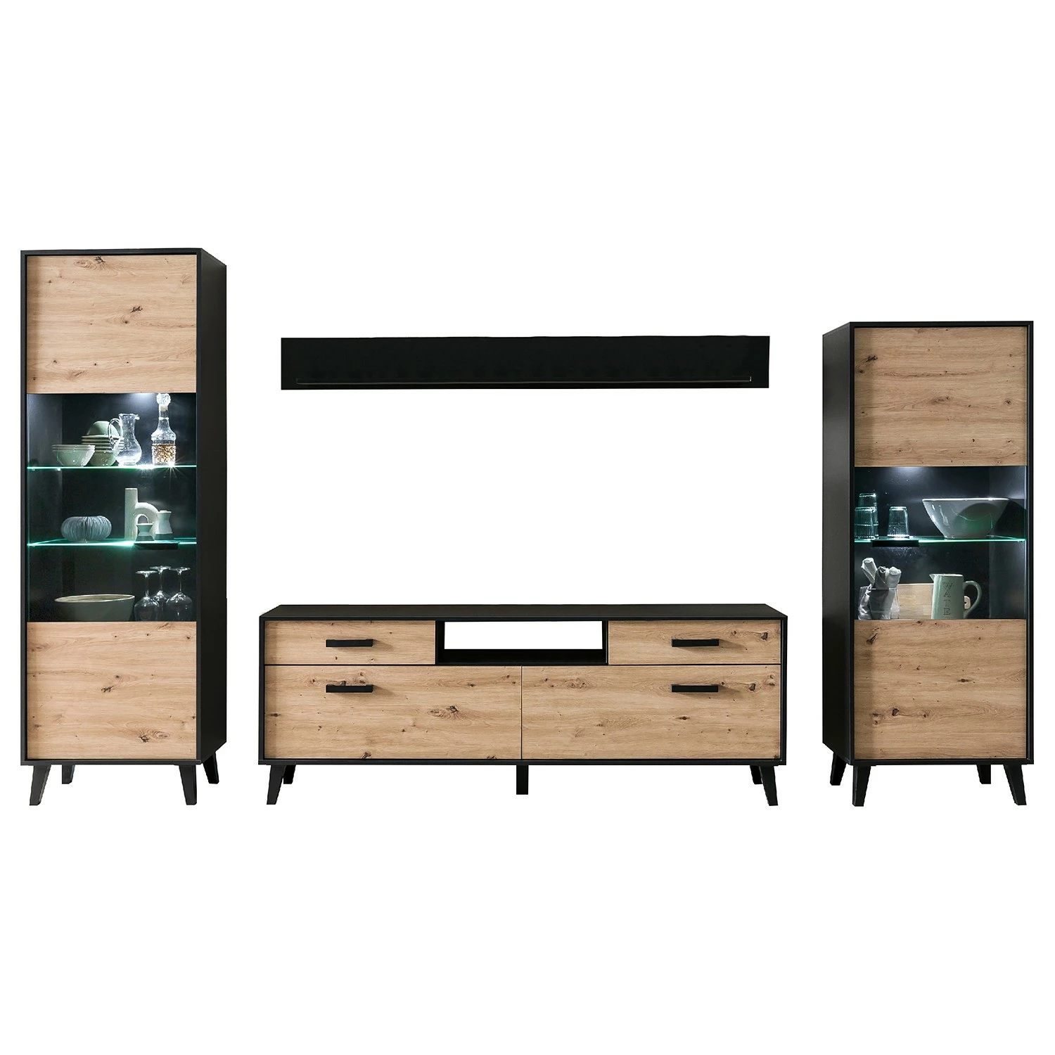 Norrwood Wohnwand Argenteuil I (4-teilig) - Eiche Artisan Dekor / Schwarz 3 Norrwood Wohnwand Argenteuil I (4-teilig) - Eiche Artisan Dekor / Schwarz – Bild 3