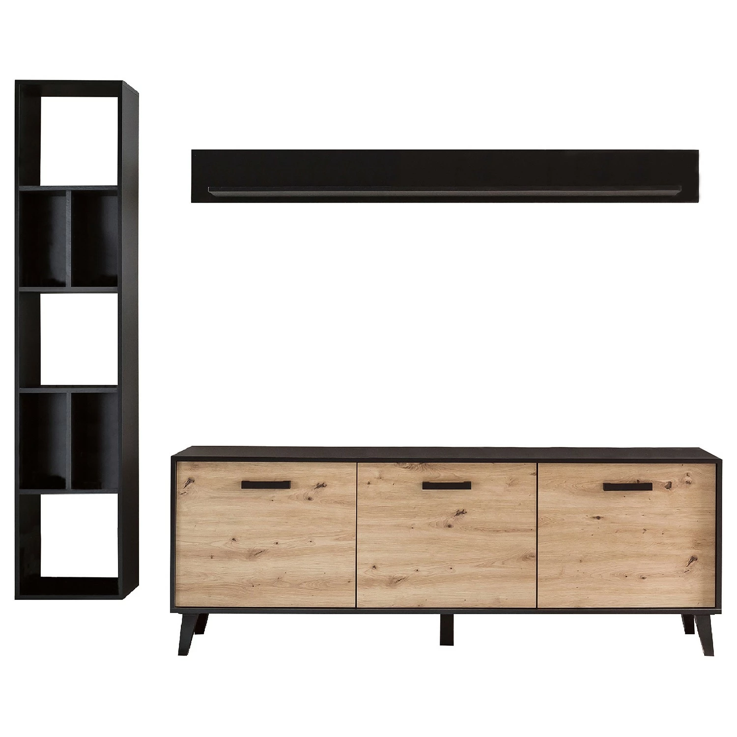 Norrwood Wohnwand Argenteuil II (3-teilig) - Eiche Artisan Dekor / Schwarz 3 Norrwood Wohnwand Argenteuil II (3-teilig) - Eiche Artisan Dekor / Schwarz – Bild 3