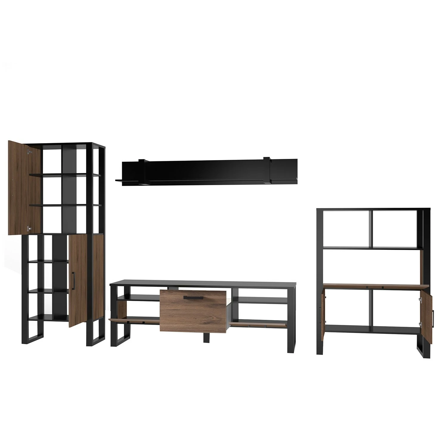 Red Living Wohnwand Norddal II (4-teilig) - Nussbaum Dekor / Schwarz 4 Red Living Wohnwand Norddal II (4-teilig) - Nussbaum Dekor / Schwarz – Bild 4