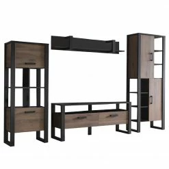 Red Living Wohnwand Norddal III (4-teilig) - Nussbaum Dekor / Schwarz -WOHNZIMMERMÖBEL Verkäufe 1000310667 211125 14554100083 DETAILS P000000001000310667