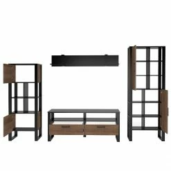 Red Living Wohnwand Norddal III (4-teilig) - Nussbaum Dekor / Schwarz -WOHNZIMMERMÖBEL Verkäufe 1000310667 211125 14554100087 DETAILS P000000001000310667