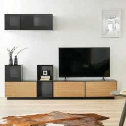 Now! by hülsta Wohnwand now to go colour III (8-teilig) - Hochglanz Diamantgrau / Natureiche