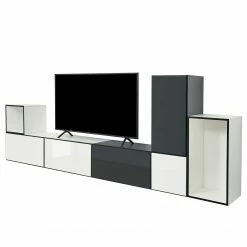 Now! by hülsta Wohnwand now to go colour VI (7-teilig) - Hochglanz Reinweiß / Hochglanz Diamantgrau -WOHNZIMMERMÖBEL Verkäufe 1000311315 211228 15381300053 DETAILS P000000001000311315