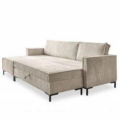 Loftscape Ecksofa Maura - Cordstoff Poppy: Beige - Mit Hocker