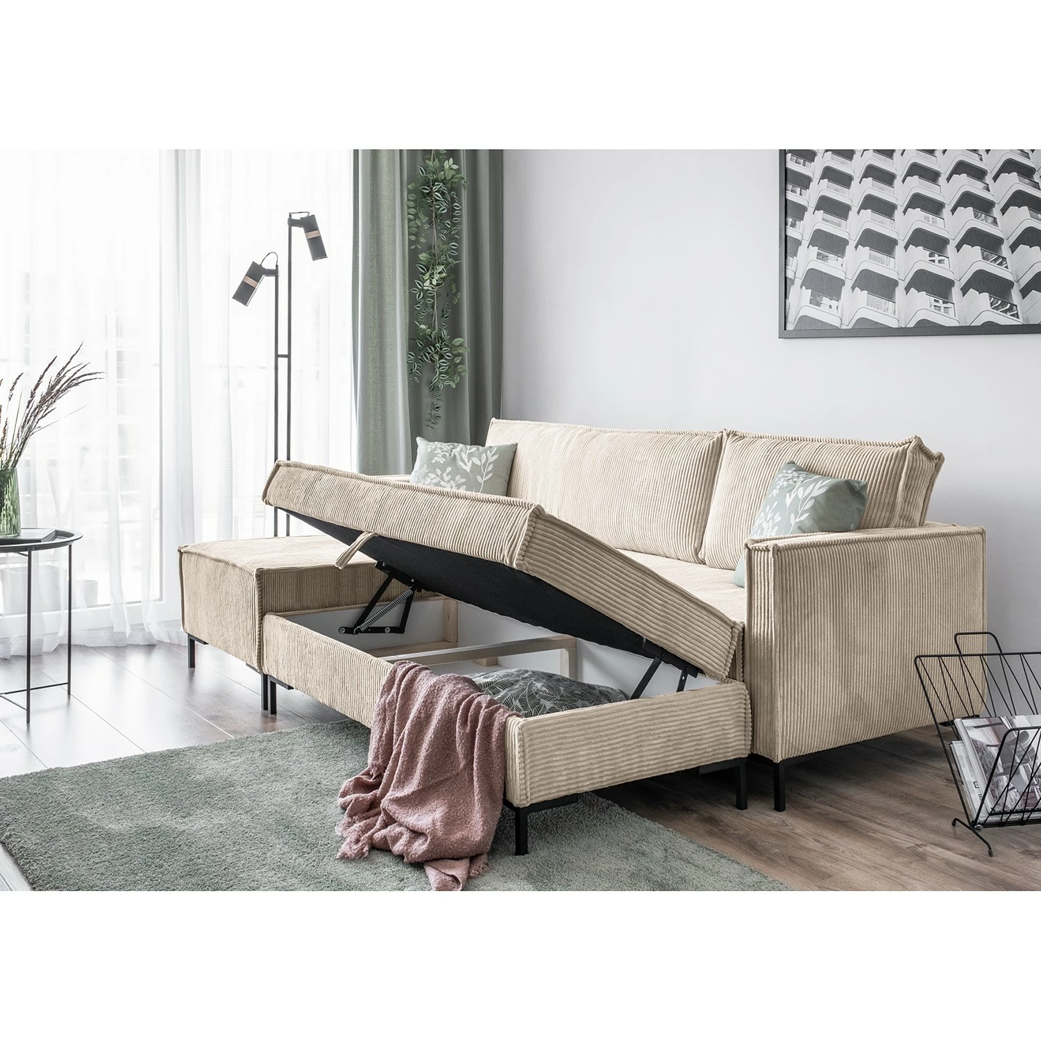 Loftscape Ecksofa Maura - Cordstoff Poppy: Beige - Mit Hocker 3 Loftscape Ecksofa Maura - Cordstoff Poppy: Beige - Mit Hocker – Bild 3
