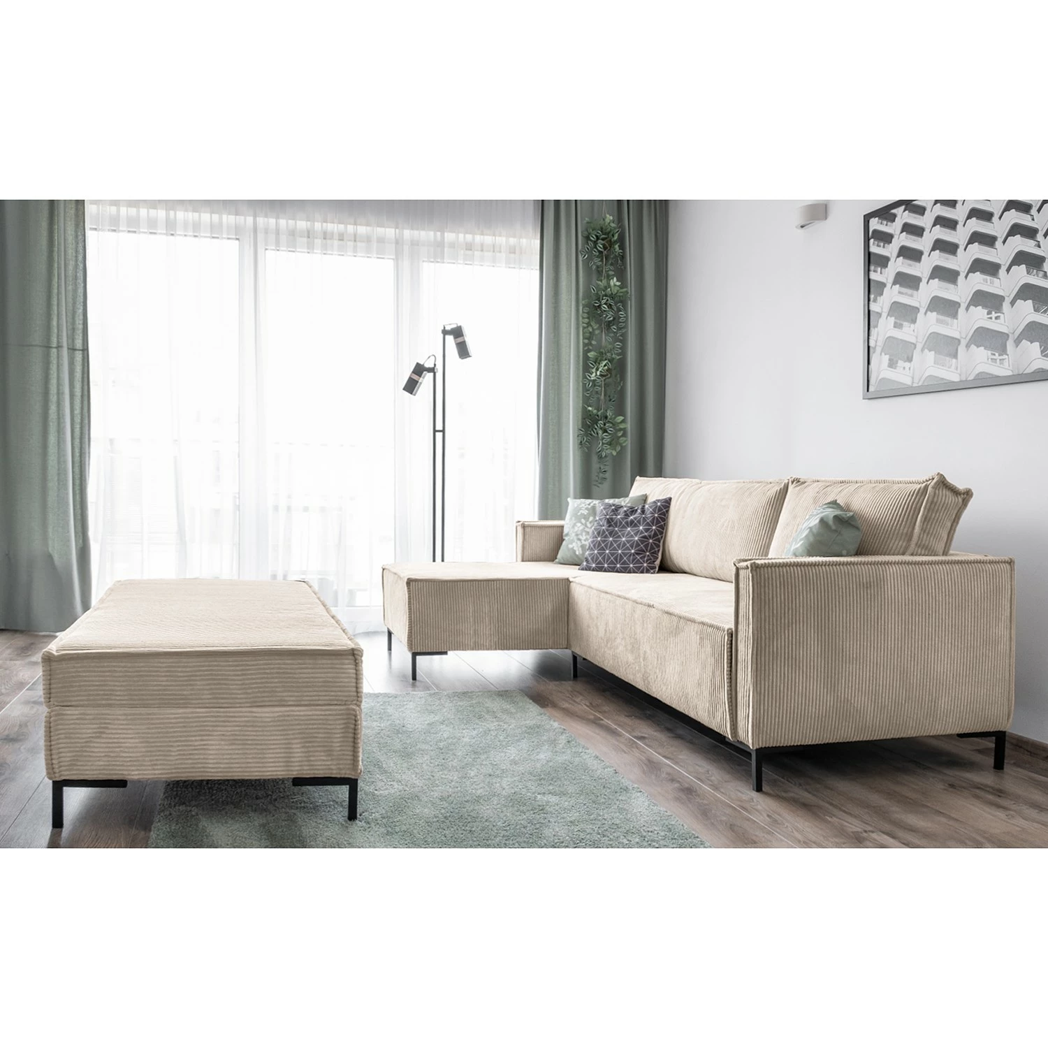 Loftscape Ecksofa Maura - Cordstoff Poppy: Beige - Mit Hocker 5 Loftscape Ecksofa Maura - Cordstoff Poppy: Beige - Mit Hocker – Bild 5
