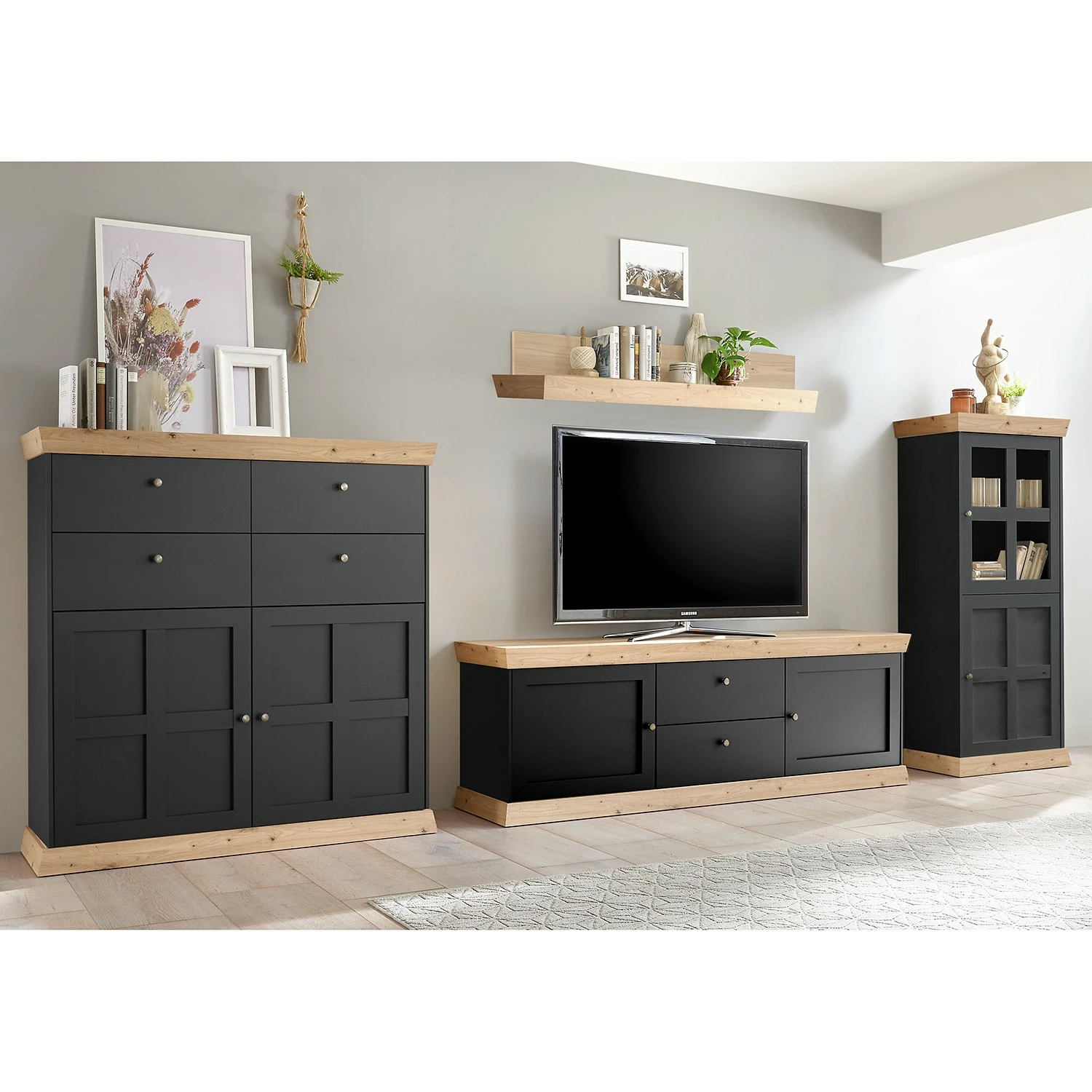 Ridgevalley Wohnwand Maiossa III (4-teilig) - Anthrazit / Eiche Dekor 1 Ridgevalley Wohnwand Maiossa III (4-teilig) - Anthrazit / Eiche Dekor