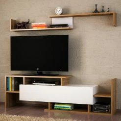 Loftscape Wohnkombination Dindori (2-teilig) - Weiß / Walnuss Dekor