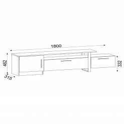 Red Living TV-Lowboard Amarante - Walnuss Dekor / Schwarz -WOHNZIMMERMÖBEL Verkäufe 1000314889 211214 13383300605 SKETCH DETAILS P000000001000314889 sketch