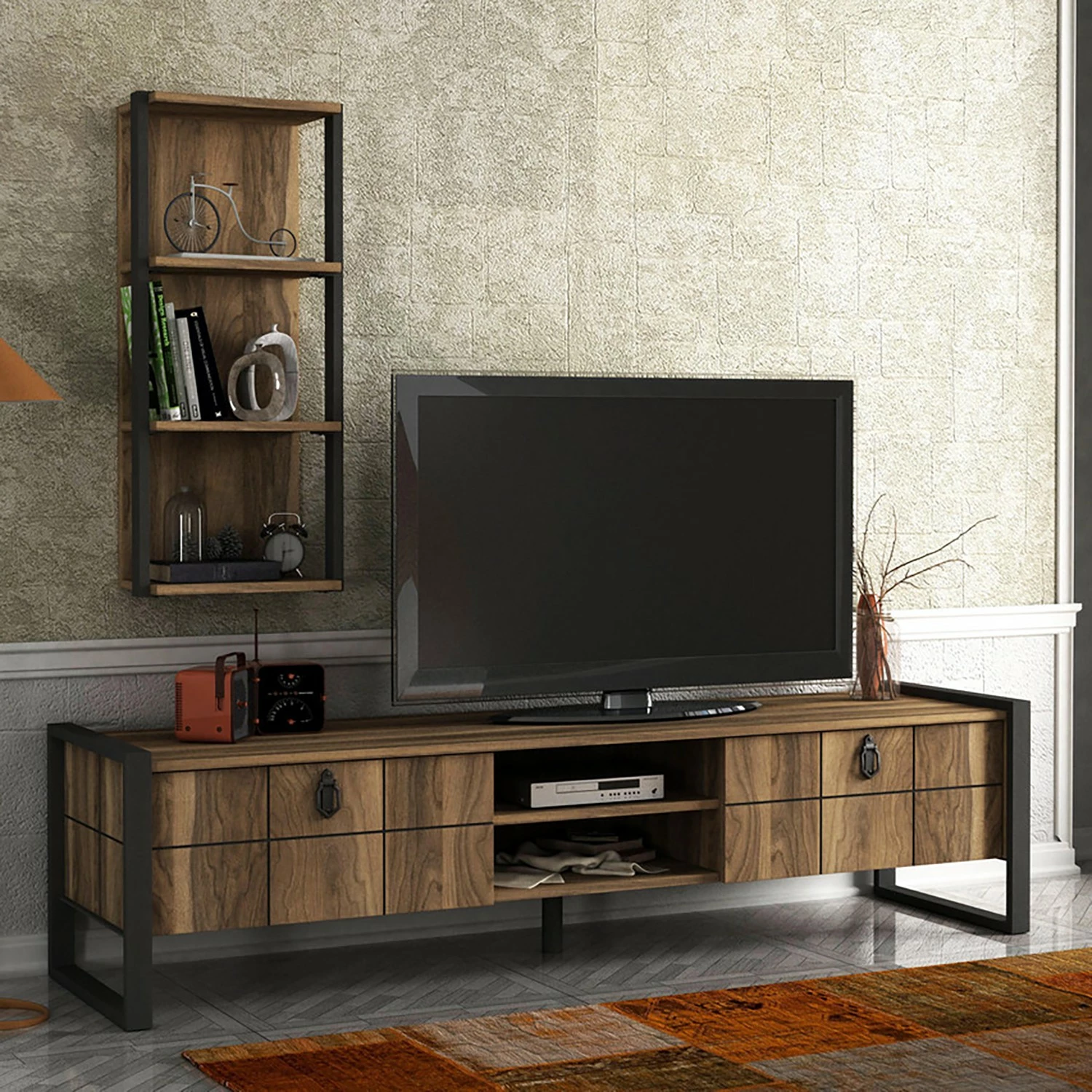 Red Living Wohnkombination Lando (2-teilig) - Walnuss Dekor / Grau 1 Red Living Wohnkombination Lando (2-teilig) - Walnuss Dekor / Grau