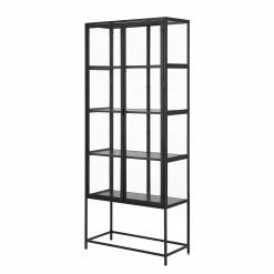 Red Living Vitrinenschrank Coogee - Schwarz / Eiche Schwarzbraun Dekor - Höhe: 186 cm