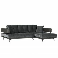 Loftscape Ecksofsa Sorsele - Microfaser Mila: Anthrazit - Ottomane davorstehend links