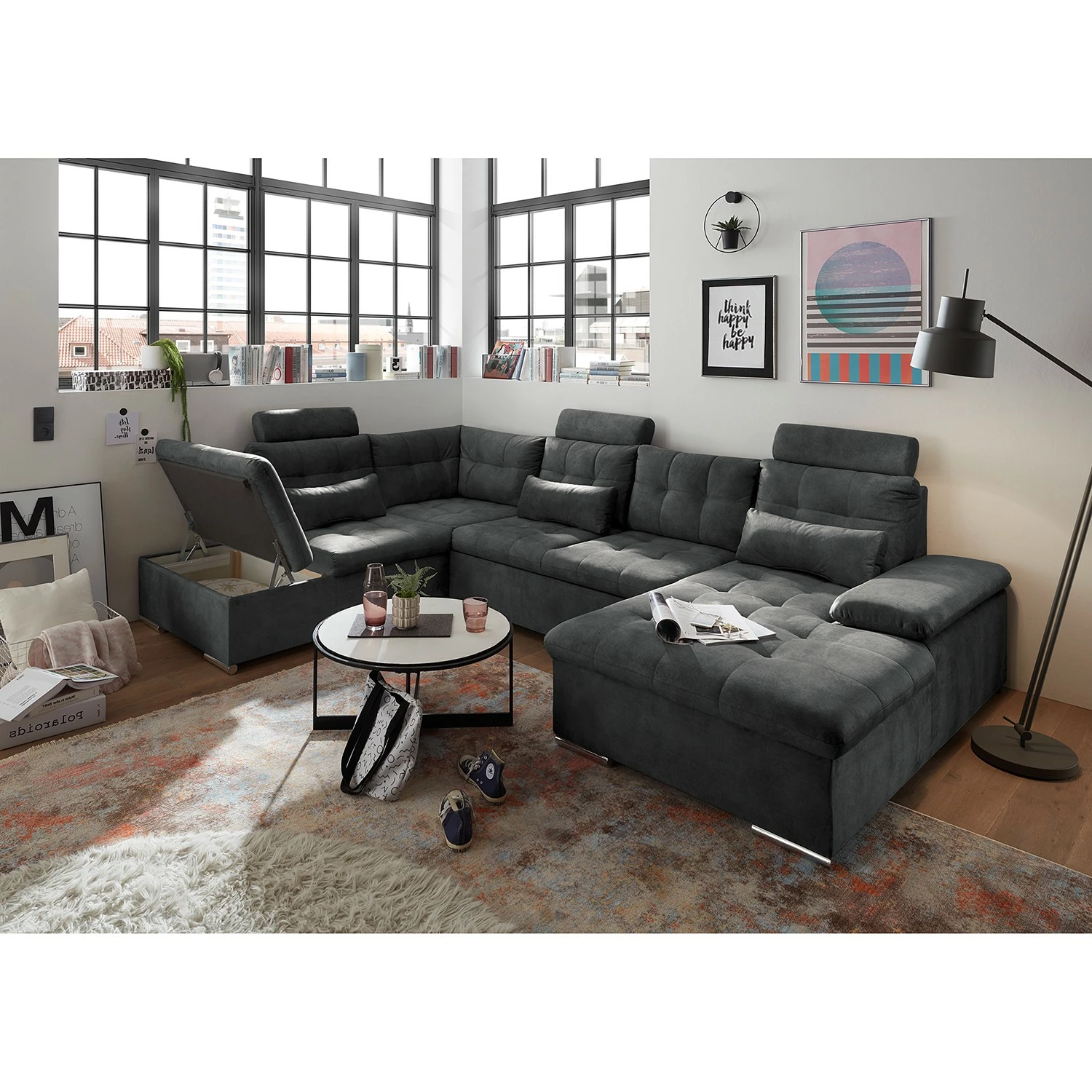 Fredriks Wohnlandschaft Puntiro III - Microfaser Salvo: Anthrazit - Longchair davorstehend rechts / Ottomane links - Mit Schlaffunktion 5 Fredriks Wohnlandschaft Puntiro III - Microfaser Salvo: Anthrazit - Longchair davorstehend rechts / Ottomane links - Mit Schlaffunktion – Bild 5