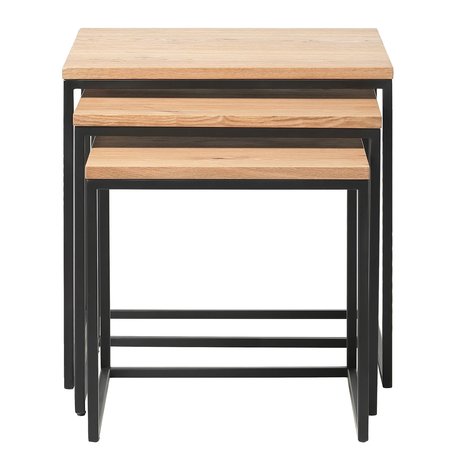 Red Living Beistelltisch Ratho I (3er-Set) - Echtholzfurnier / Metall - Eiche / Schwarz 2 Red Living Beistelltisch Ratho I (3er-Set) - Echtholzfurnier / Metall - Eiche / Schwarz – Bild 2