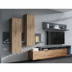 Loftscape Wohnwand Littor (3-teilig) - inkl. Beleuchtung - Eiche Dekor / Anthrazit