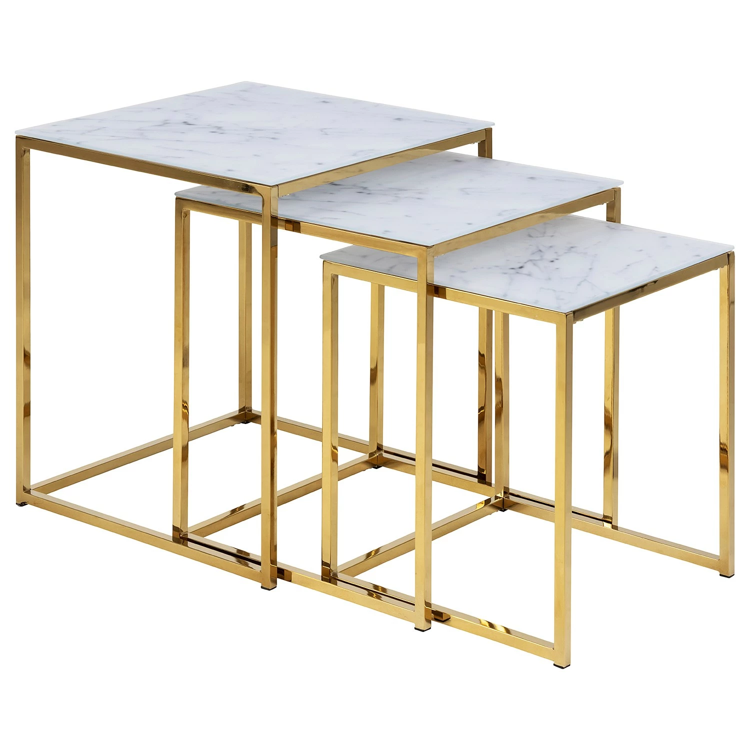 Fredriks Beistelltisch Katori I (3er-Set) - Glas / Metall - Marmor Weiß Dekor / Gold 1 Fredriks Beistelltisch Katori I (3er-Set) - Glas / Metall - Marmor Weiß Dekor / Gold
