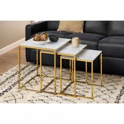 Fredriks Beistelltisch Katori I (3er-Set) - Glas / Metall - Marmor Weiß Dekor / Gold 12 Fredriks Beistelltisch Katori I (3er-Set) - Glas / Metall - Marmor Weiß Dekor / Gold -WOHNZIMMERMÖBEL Verkäufe 1000330562 220208 14502400021 MOOD DETAILS P000000001000330562 mood