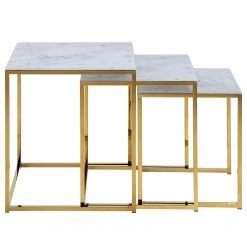 Fredriks Beistelltisch Katori I (3er-Set) - Glas / Metall - Marmor Weiß Dekor / Gold 13 Fredriks Beistelltisch Katori I (3er-Set) - Glas / Metall - Marmor Weiß Dekor / Gold -WOHNZIMMERMÖBEL Verkäufe 1000330562 220208 14502400030 DETAILS P000000001000330562