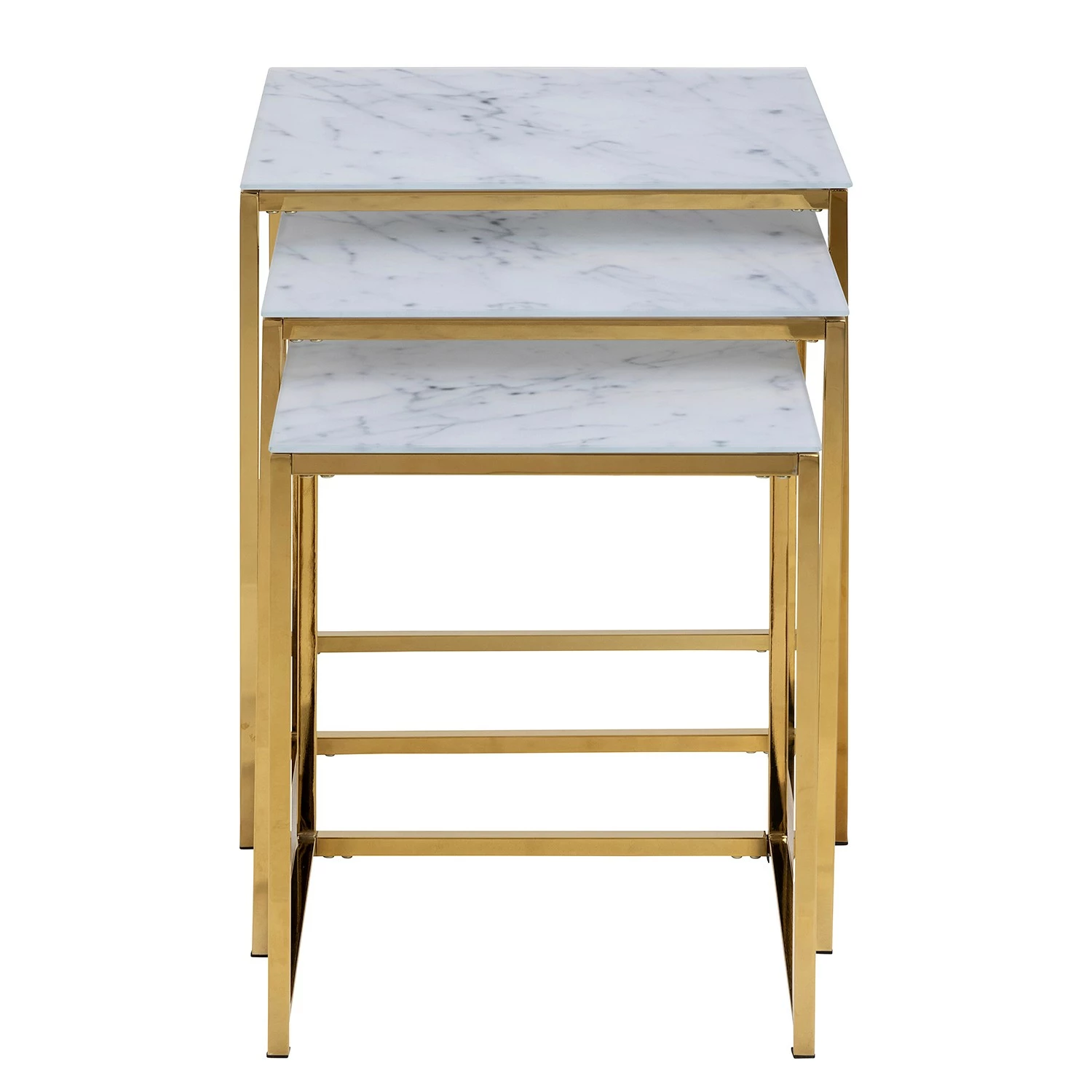 Fredriks Beistelltisch Katori I (3er-Set) - Glas / Metall - Marmor Weiß Dekor / Gold 5 Fredriks Beistelltisch Katori I (3er-Set) - Glas / Metall - Marmor Weiß Dekor / Gold – Bild 5
