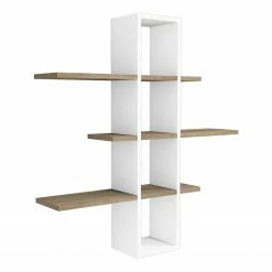 Loftscape Wandregal Valletta - Weiß / Walnuss Dekor