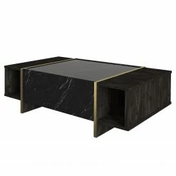 Loftscape Couchtisch Vidal - Marmor Schwarz Dekor / Walnuss Dekor / Gold