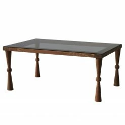 Ars Natura Couchtisch Donatella - Glas / Walnuss massiv - Rauchschwarz / Walnuss