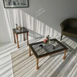 Ars Natura Couchtisch Donatella - Glas / Walnuss massiv - Rauchschwarz / Walnuss -WOHNZIMMERMÖBEL Verkäufe 1000333698 220302 027 MOOD DETAILS P000000001000333698 mood