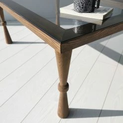 Ars Natura Couchtisch Donatella - Glas / Walnuss massiv - Rauchschwarz / Walnuss -WOHNZIMMERMÖBEL Verkäufe 1000333698 220302 030 DETAILS P000000001000333698