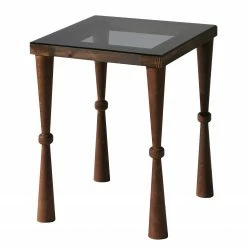 Ars Natura Beistelltisch Donatella - Glas / Walnuss massiv - Rauchschwarz / Walnuss