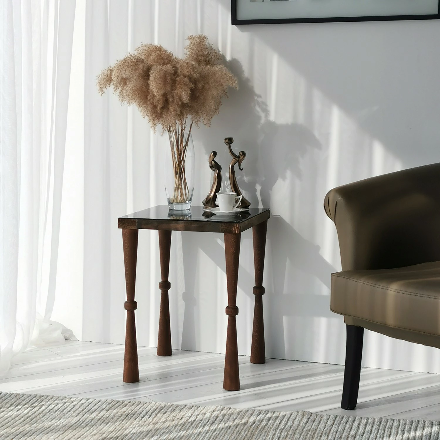 Ars Natura Beistelltisch Donatella - Glas / Walnuss massiv - Rauchschwarz / Walnuss 2 Ars Natura Beistelltisch Donatella - Glas / Walnuss massiv - Rauchschwarz / Walnuss – Bild 2