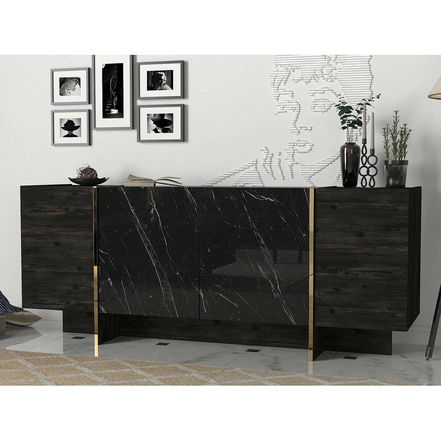 Loftscape Sideboard Vidal - Marmor Schwarz Dekor / Gold 2 Loftscape Sideboard Vidal - Marmor Schwarz Dekor / Gold – Bild 2