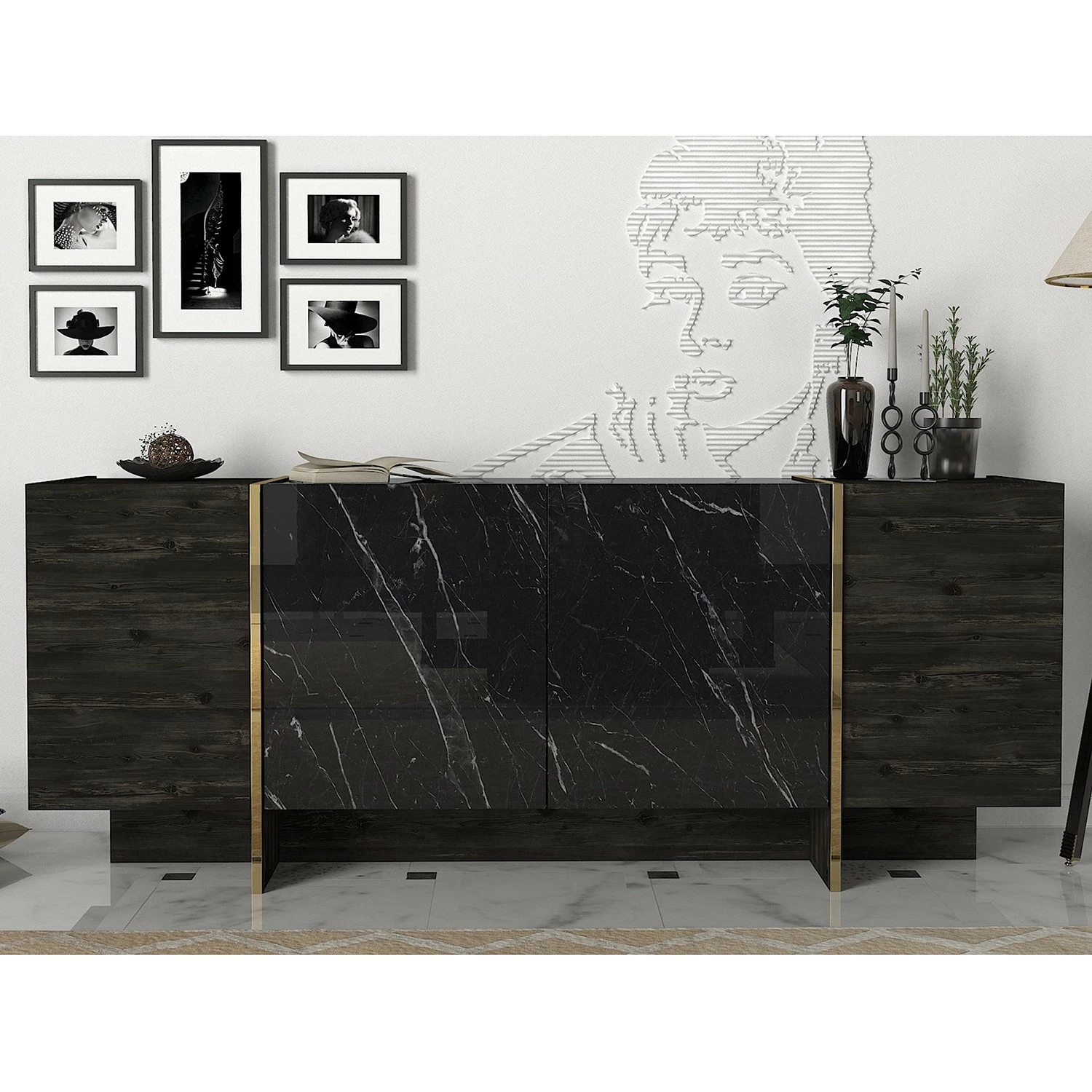 Loftscape Sideboard Vidal - Marmor Schwarz Dekor / Gold 3 Loftscape Sideboard Vidal - Marmor Schwarz Dekor / Gold – Bild 3