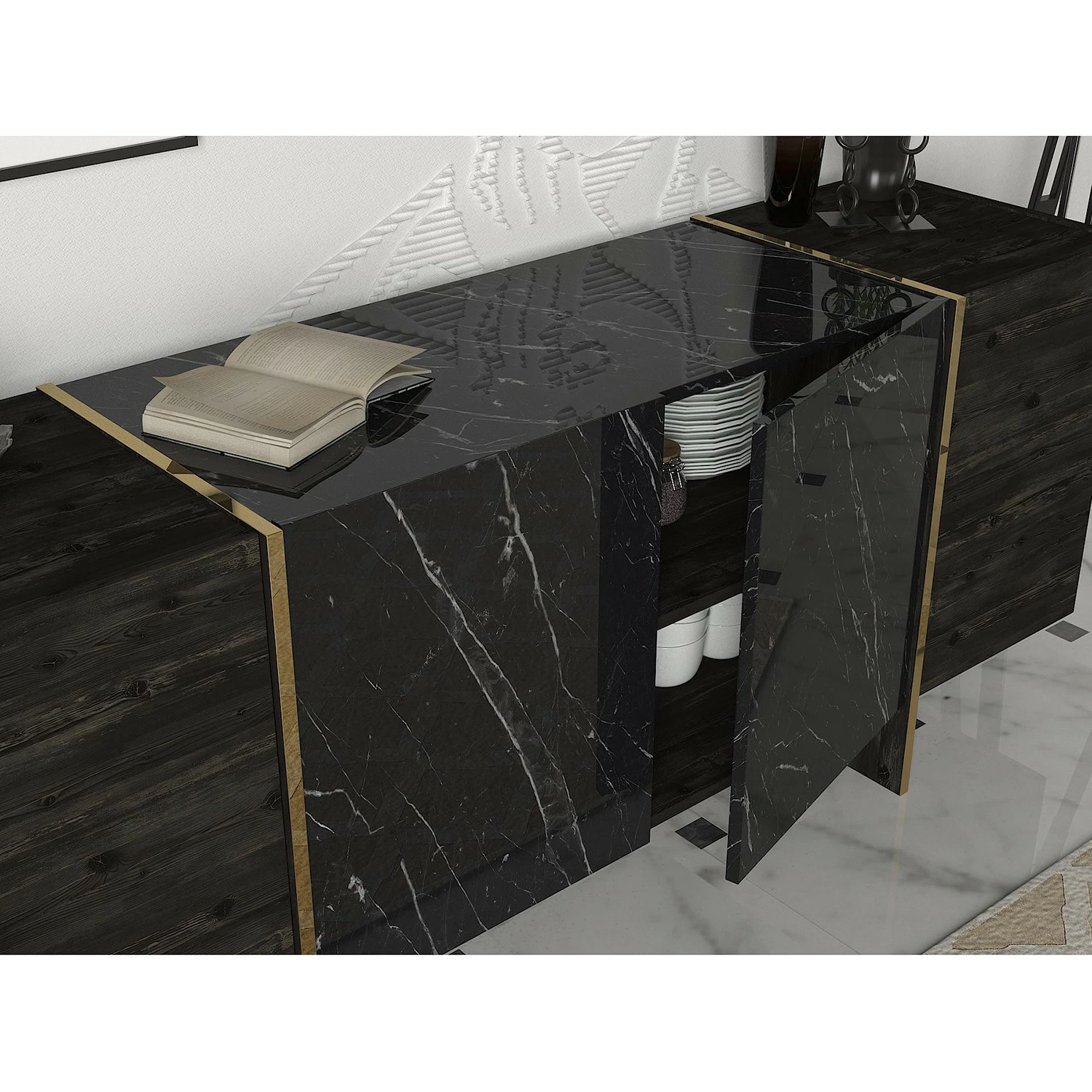 Loftscape Sideboard Vidal - Marmor Schwarz Dekor / Gold 7 Loftscape Sideboard Vidal - Marmor Schwarz Dekor / Gold – Bild 7