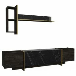 Loftscape Wohnkombination Vidal (2-teilig) - Marmor Schwarz Dekor / Walnuss Dekor / Gold -WOHNZIMMERMÖBEL Verkäufe 1000333732 220317 030 DETAILS P000000001000333732