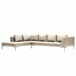 Studio Copenhagen Ecksofa Madison I - Echtleder Neka: Hellgrau - Breite: 319 cm - Ottomane davorstehend links