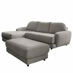 Loftscape Ecksofa Tandil - Webstoff Dolly: Dunkelgrau - Longchair davorstehend links - Mit Hocker