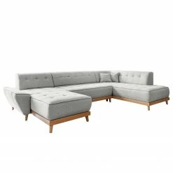 Norrwood Wohnlandschaft Surribas - Webstoff Lark: Hellgrau - Longchair davorstehend links / Ottomane rechts