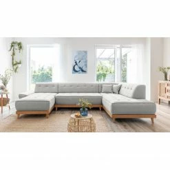 Norrwood Wohnlandschaft Surribas - Webstoff Lark: Hellgrau - Longchair davorstehend links / Ottomane rechts -WOHNZIMMERMÖBEL Verkäufe 1000336922 220401 060 DETAILS P000000001000336922