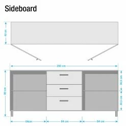 Ars manufacti Sideboard Woodson - Akazie massiv / Metall - Akazie Hellbraun - Breite: 200 cm -WOHNZIMMERMÖBEL Verkäufe 1000339822 220311 500 SKETCH DETAILS P000000001000339822 sketch