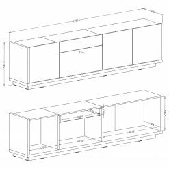 Loftscape TV-Lowboard Lahntal I - Hochglanz Weiß / Risseiche Dekor -WOHNZIMMERMÖBEL Verkäufe 1000339999 220317 500 SKETCH DETAILS P000000001000339999 sketch