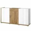 Loftscape Sideboard Lahntal - Hochglanz Weiß / Risseiche Dekor