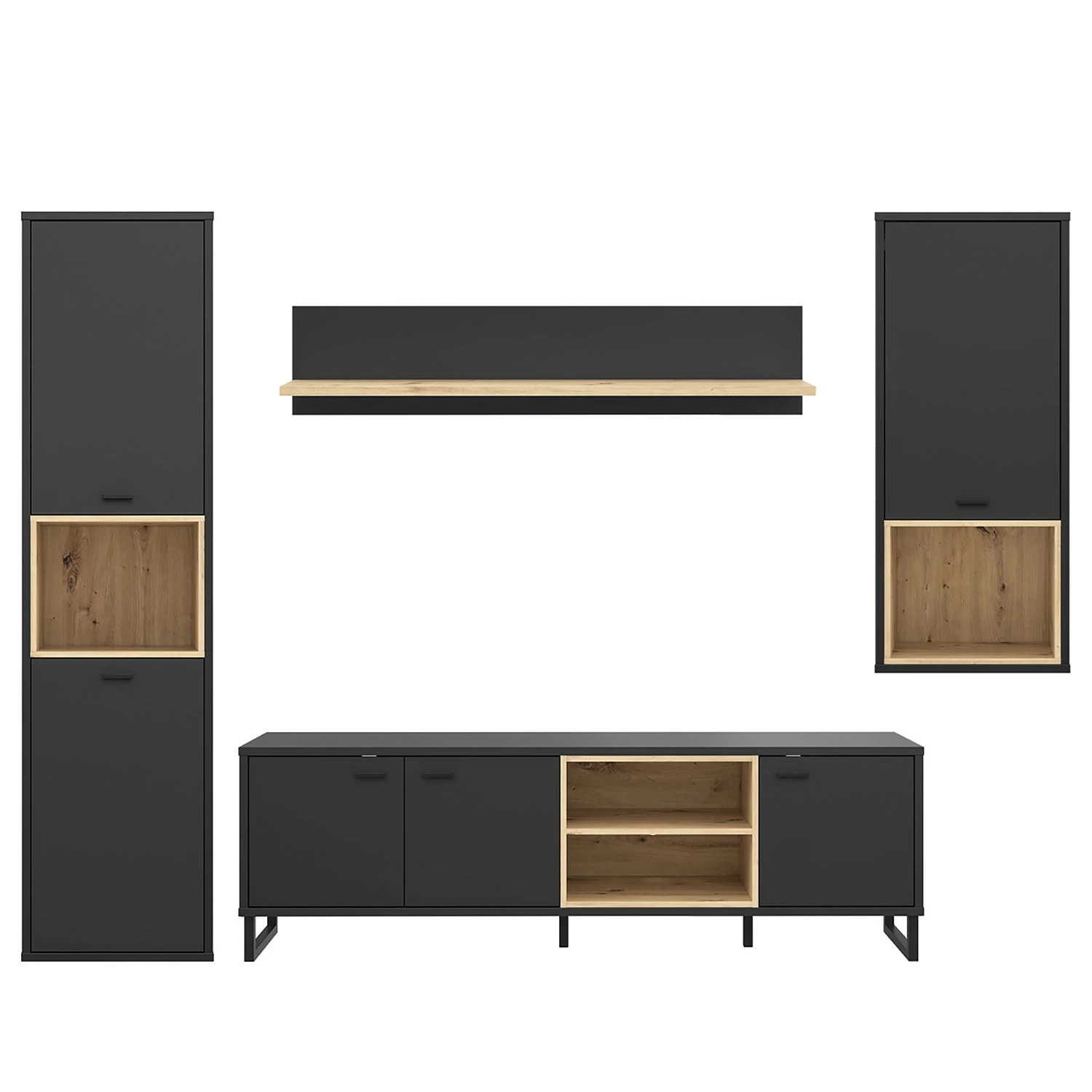 Loftscape Wohnwand Mazzo (4-teilig) - Schwarz / Eiche Artisan Dekor 3 Loftscape Wohnwand Mazzo (4-teilig) - Schwarz / Eiche Artisan Dekor – Bild 3